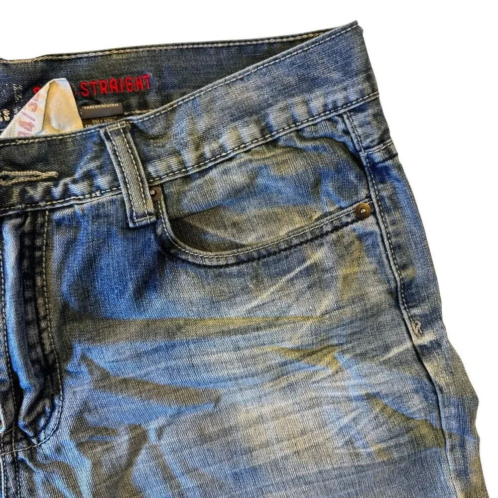 Urban Pipeline Slim Straight Mens Jeans 34x32 Distressed Y2K Style Vintage Denim